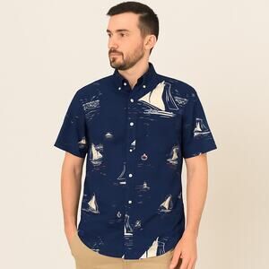 Chaps Ralph Lauren Sailing Print Shirt Large Navy Cotton